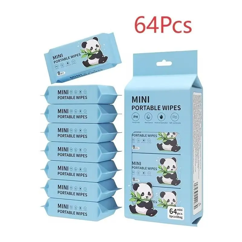 64 Pcs Mini Portable Wet Wipes, Alcohol-Free Disposable Wet Wipes, Ideal for Travel, Perfect Facial Cleaning Tool, Great for Pet Grooming, Grooming Products
