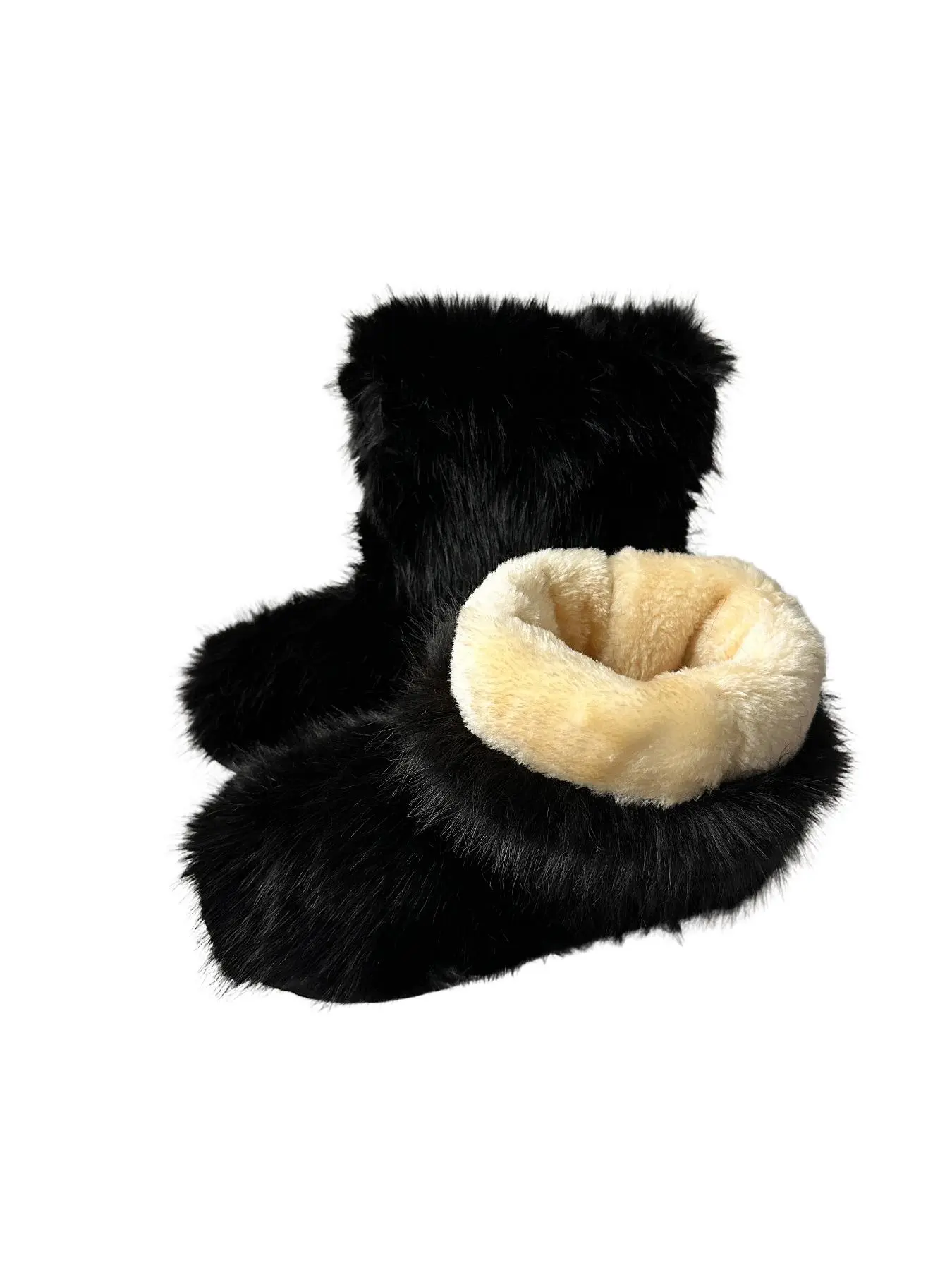 Women Fluffy Faux Fur Slip On Short Ankle Boots Non Slip Rubber Sole Warm Winter Flat Booties For Daily Commute Home Leisure Street Shopping Outdoor Walk