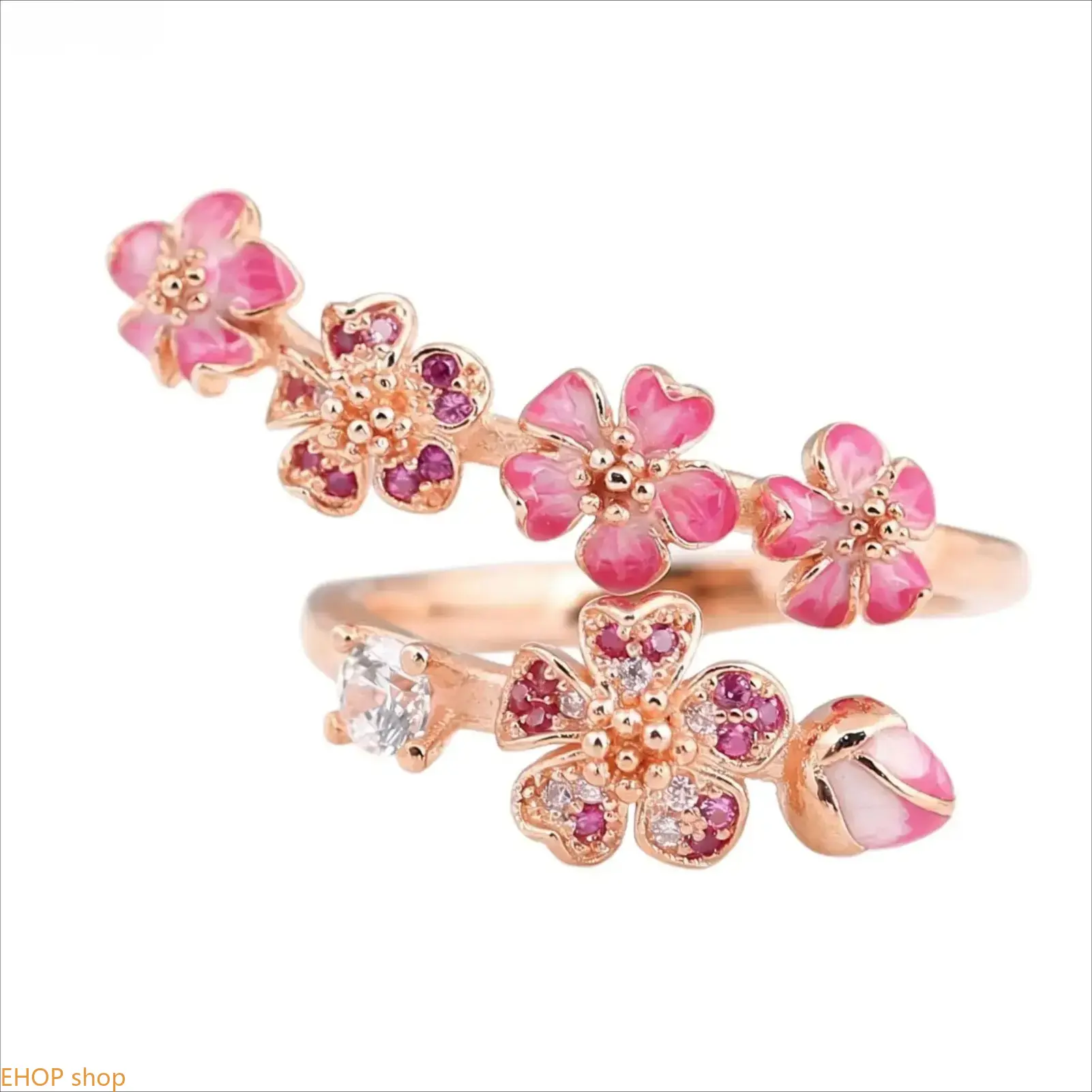 Women’s Adjustable Peach Blossom Open Ring, Rose Gold Tone Minimalist Pink Floral Dainty Jewelry, Fade-Resistant Cute Fashion Ring, Gift for Girlfriend, Wife, Daughter and Friends
