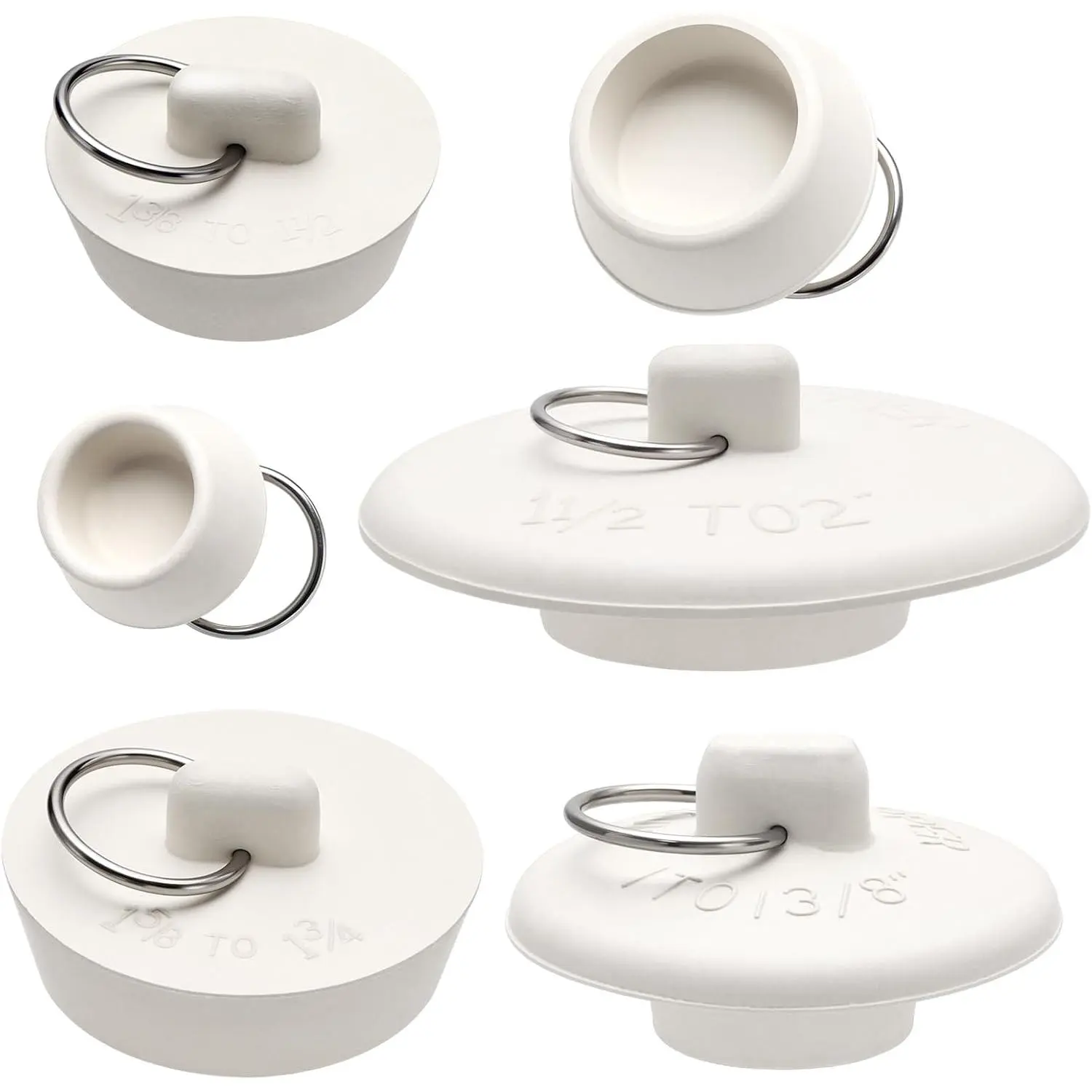 6 count Drain Stopper, Bathroom Sink Stopper, Bathtub Drain Plug with  Ring, Rubber Bath Tub Plugs for Drain in 6 Different Sizes, White