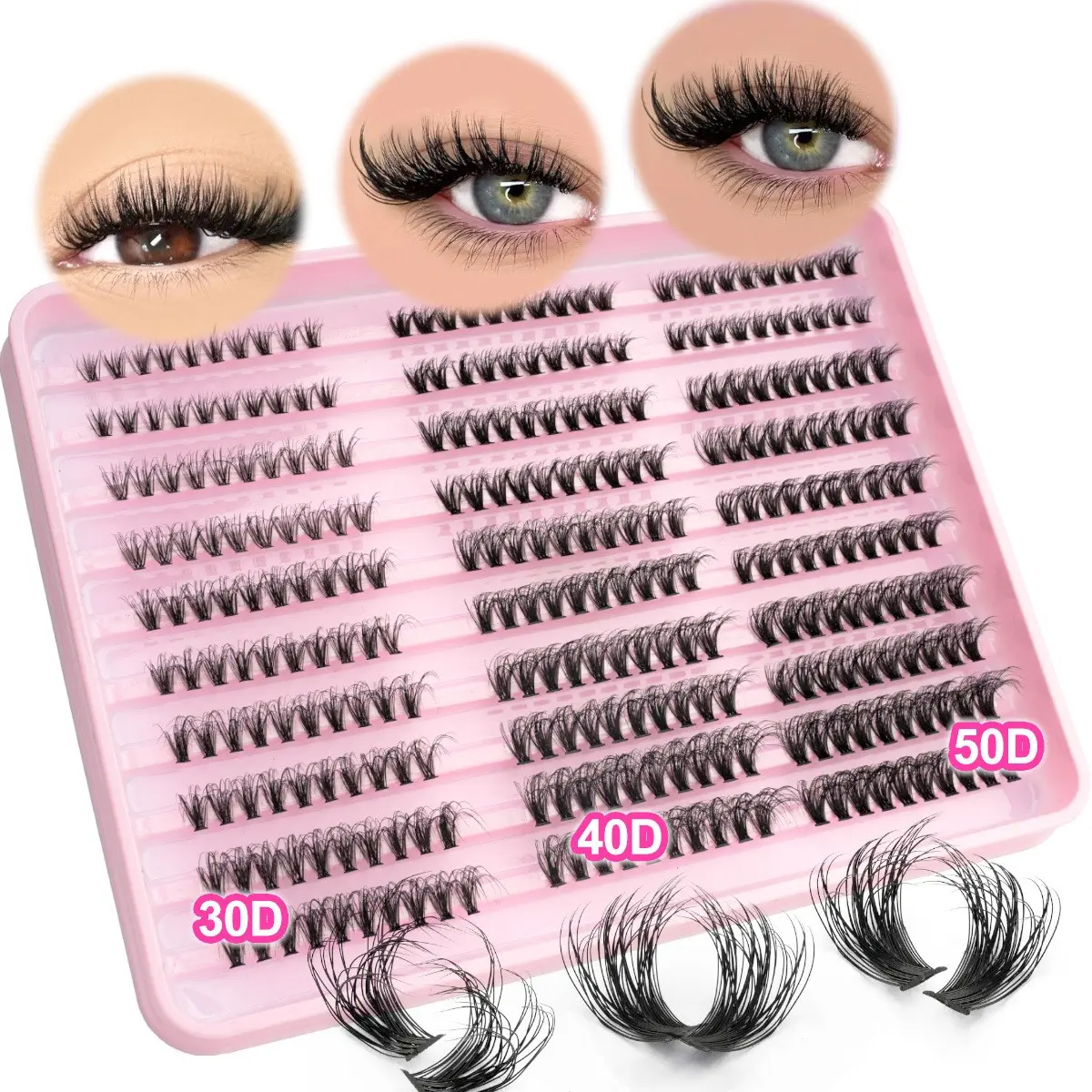 Mixed Cluster Eyelashes Cosmetic False Lashes Synthetic Lashes 300 Clusters Bulk Pack, 30D 40D 50D Individual Section Lashes, European Voluminous Self-Stick Eye Makeup Lashes