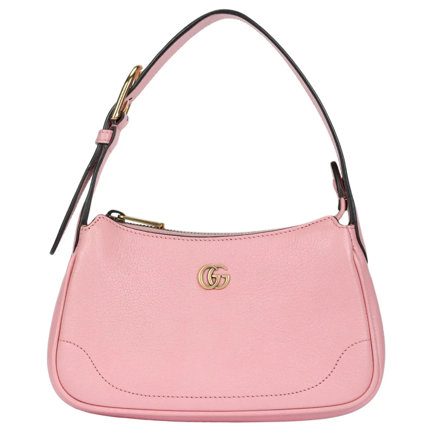 Gucci Aphrodite Distressed Gold-Tone Double G Zip Crossbody Bag for Women, Pink Leather