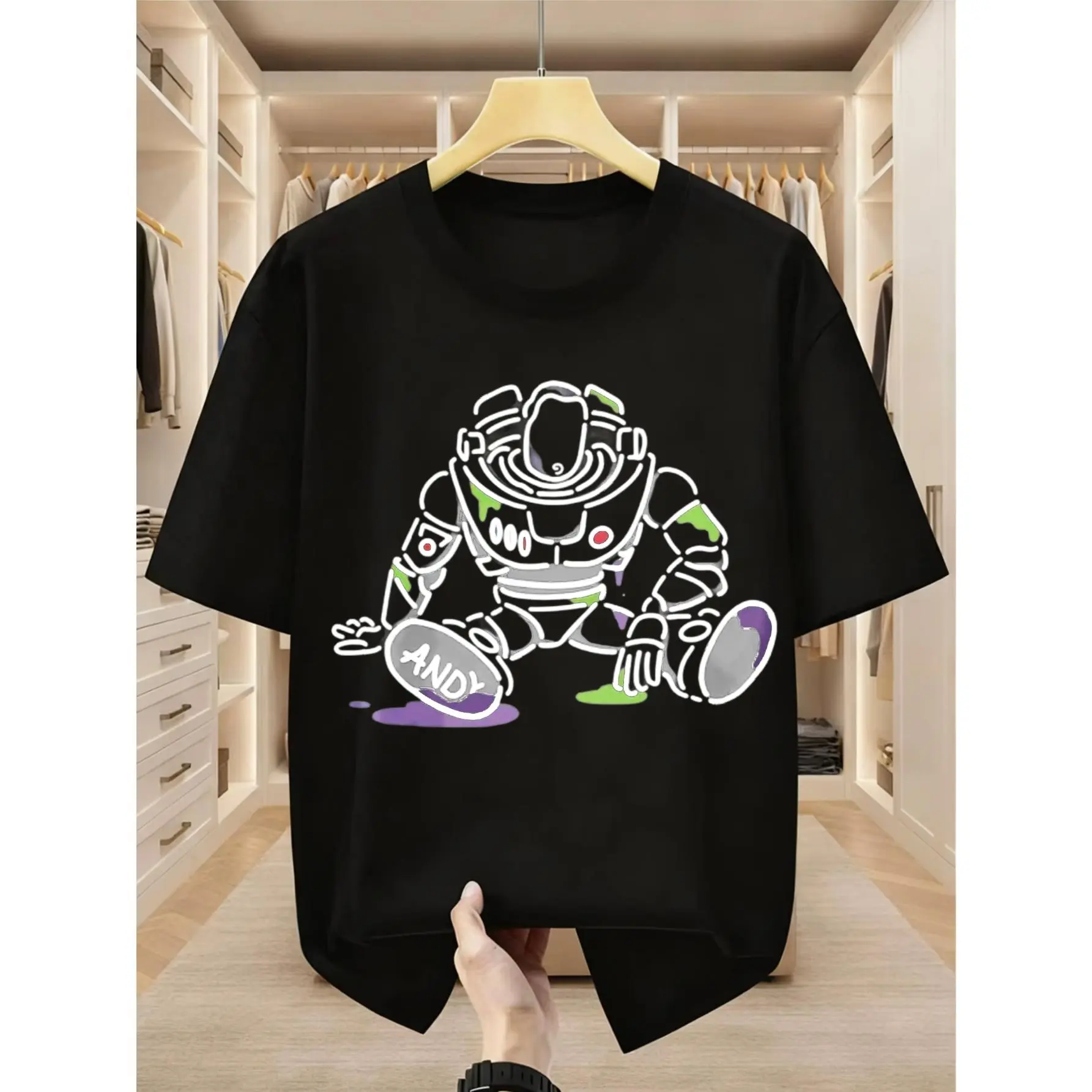 Casual, Men's T-Shirt, Robot Character With Name Andy, Summer Wear, Gift For Tech Lovers