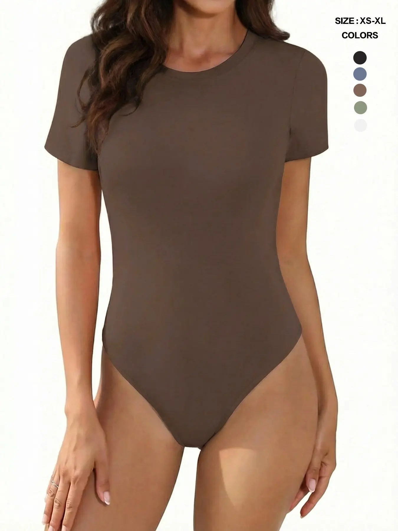 Women's Short Sleeve Round Neck Bodysuit, High Stretch Casual T-Shirt Bodysuit, Tummy Control Shaping Romper, 1/2/3 Pack
