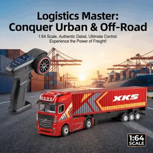 1:64 Cool Car Light Cargo Remote Control Simulation Trailer, Independent Shock Absorption, Adjustable Speed, Sound Effects, Model Toy