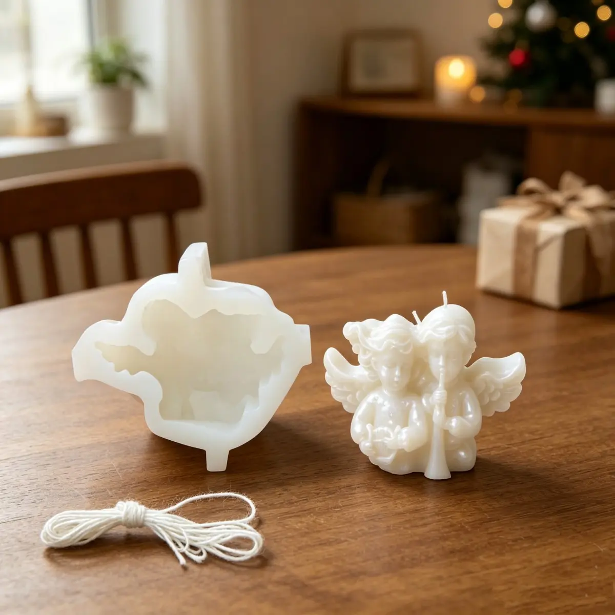 Musical Angels Candle Silicone Mold Set -with 1PC Candle Cotton Wick 1PC Angel Silicone Mold for Candle Making DIY Epoxy Resin Cherub Statues Crafting Mould Soap Making & Handmade Gift Crafts Home Decor