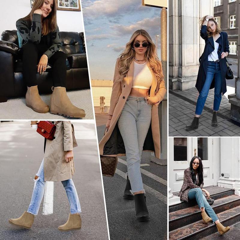 Athlefit Women's Wedge Boots Comfortable Ankle Wedge Booties Girl Footwear