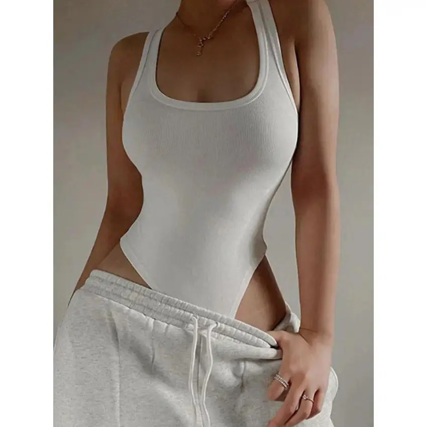 Women's Sleeveless Knit Bodysuit - Off-Shoulder Halter, Round Neck, Stretch Fabric, Slim Fit Bodycon Tops for Summer Casual, Night Out Top, Off Shoulder Tops, Bodysuit For Women