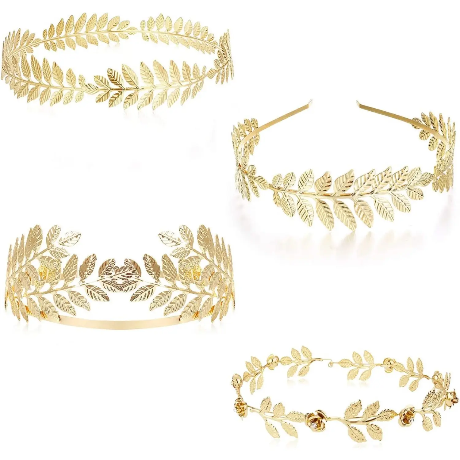 4PCS Greek Goddess Leaf Headband Gold Bridal Headpiece, Laurel Wreath Roman Headband for Women Party Costume