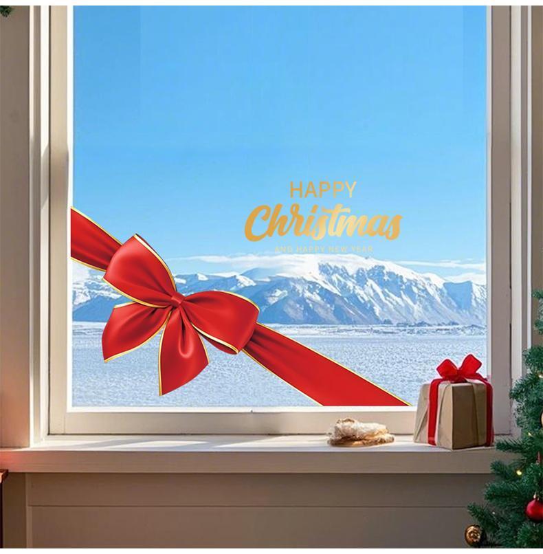 1Pc 45cm * 60cm Christmas Window Sticker, Electrostatic Glass Sticker, a Red Bow Element Pattern, Suitable for Home Windows, Bedrooms, Schools, Restaurants, Offices and Other Holiday Party Supplies Decorations