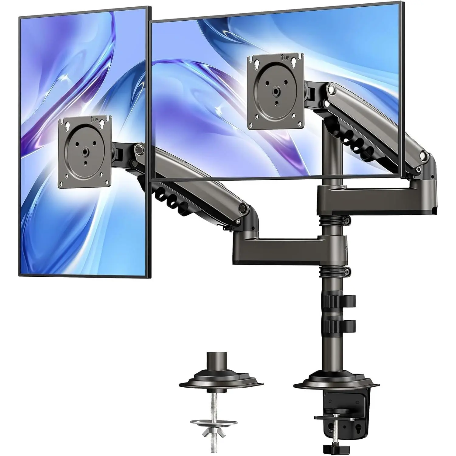 17-32 Inch   Stand, Vertical   Mount,  Stand 2 Monitors,  Adjustable Tilt/Swivel/Rotate, Weight Max 19.8 lbs, VESA 75/100mm