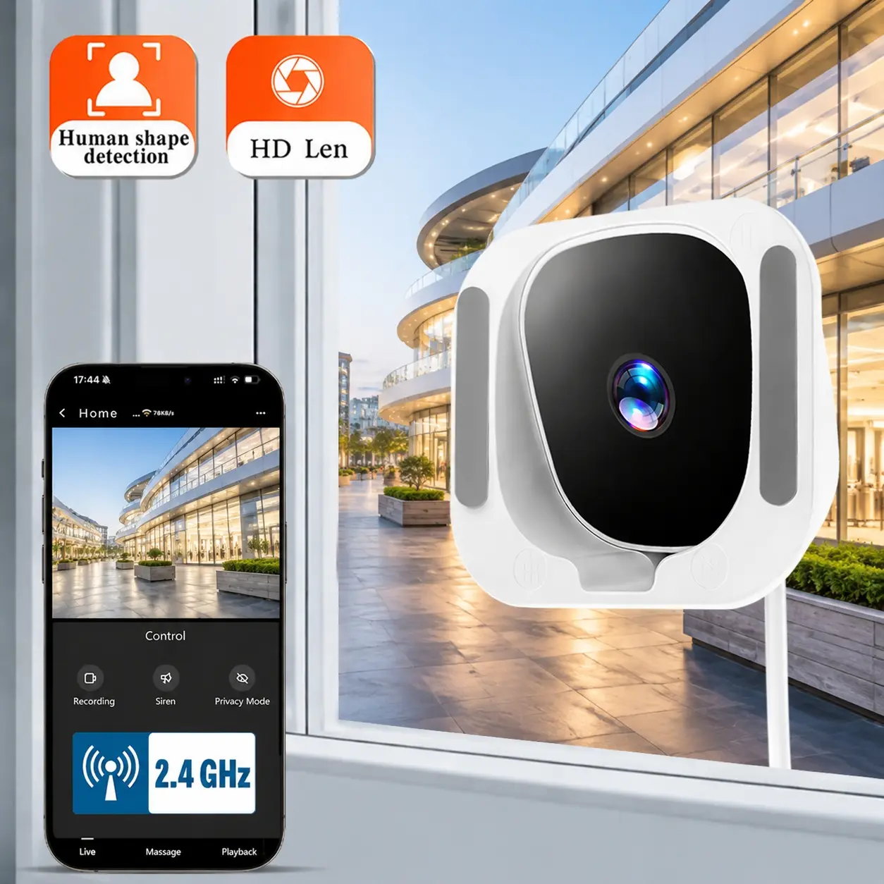 window cameras for home security,apartment security,Supports 2.4G WiFi,night vision, intelligent alarm,dual storage via APP and SD card,and language communication,Suitable for installation in indoor windows installation.