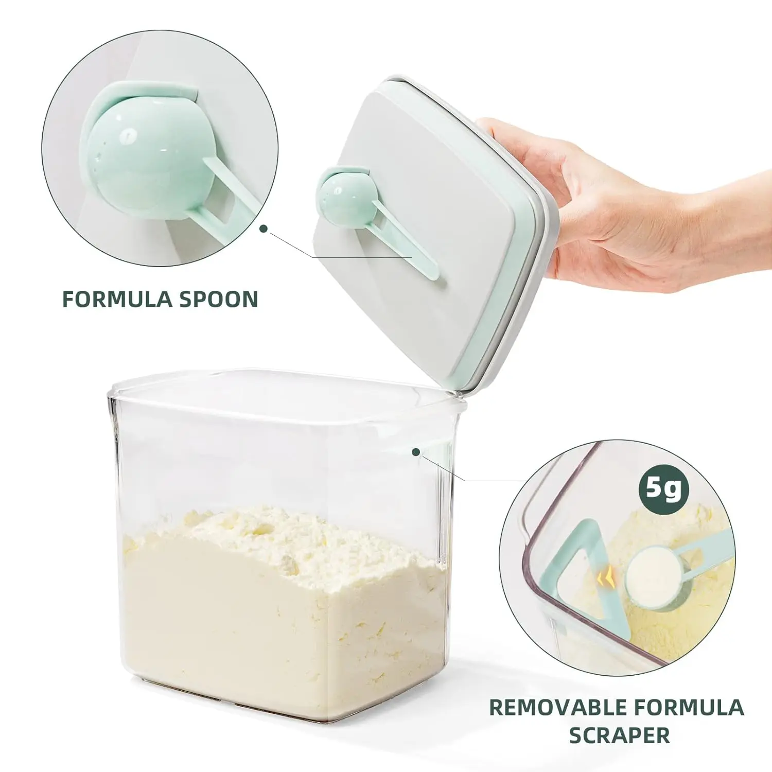 Formula Container to Go- 1700ml Pop Top Milk Powder Container, BPA-Free Airtight Formula Dispenser with Scoop and Scraper, 21OZ, 1.32LB, 600g, Clear