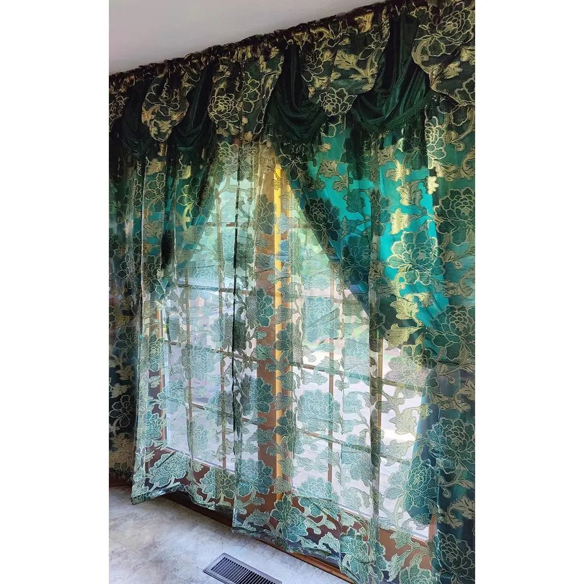 Royal ROSARIUM Clipped Voile Jacquard Window Curtain.W54 xL84.Teal