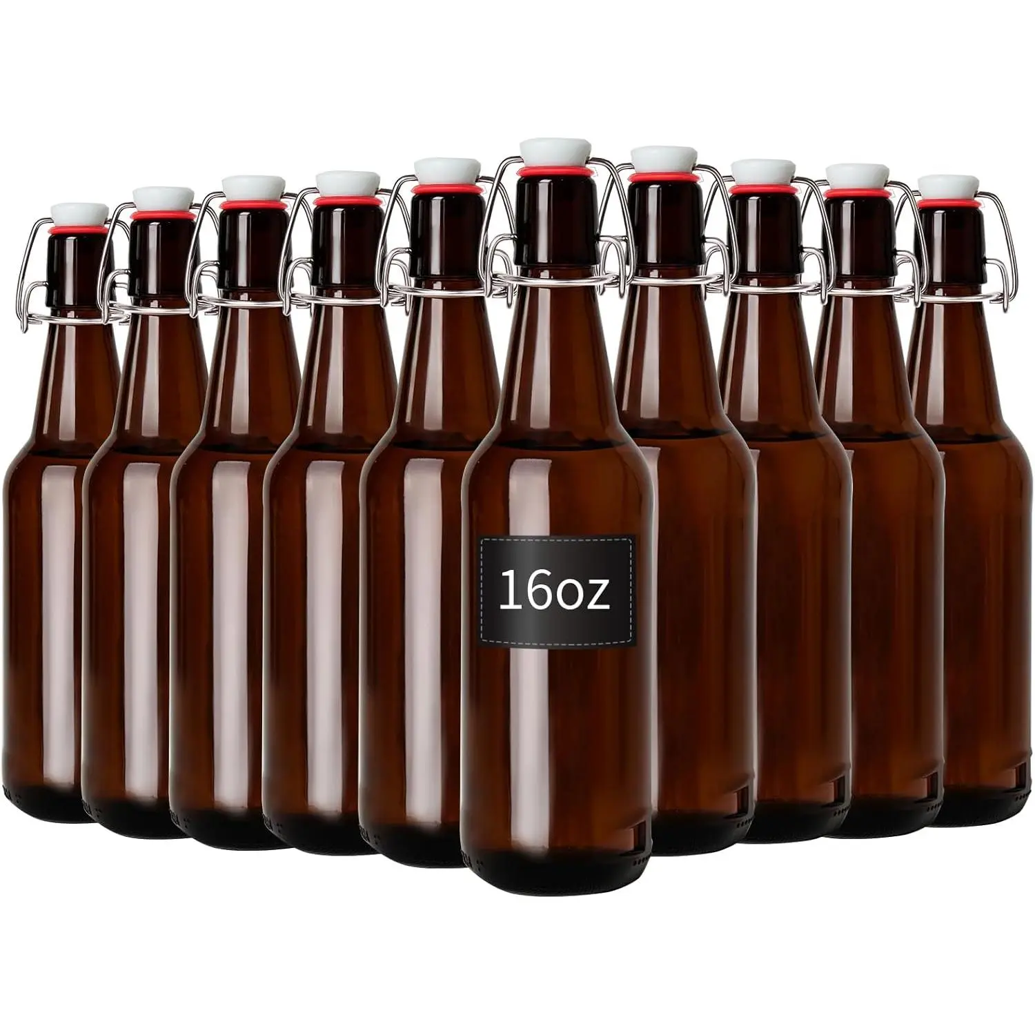 16oz Amber Glass Bottles with Airtight Rubber Seal Flip Caps (10 Pack),Swing Top Glass Bottles for Home Brewing, Kombucha, Beverages, Oil, Vinegar, Vanilla Extract,Water, Soda, Kefir