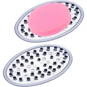 Household daily necessities 2PCS Silicone Soap Holder, Clear Black Silicone Soap Dish for Shower with Drain Holes, Bar Soaps Saver for Bathroom, Kitchen & Countertop(4.7 x 3.2 x 0.7 Inch)