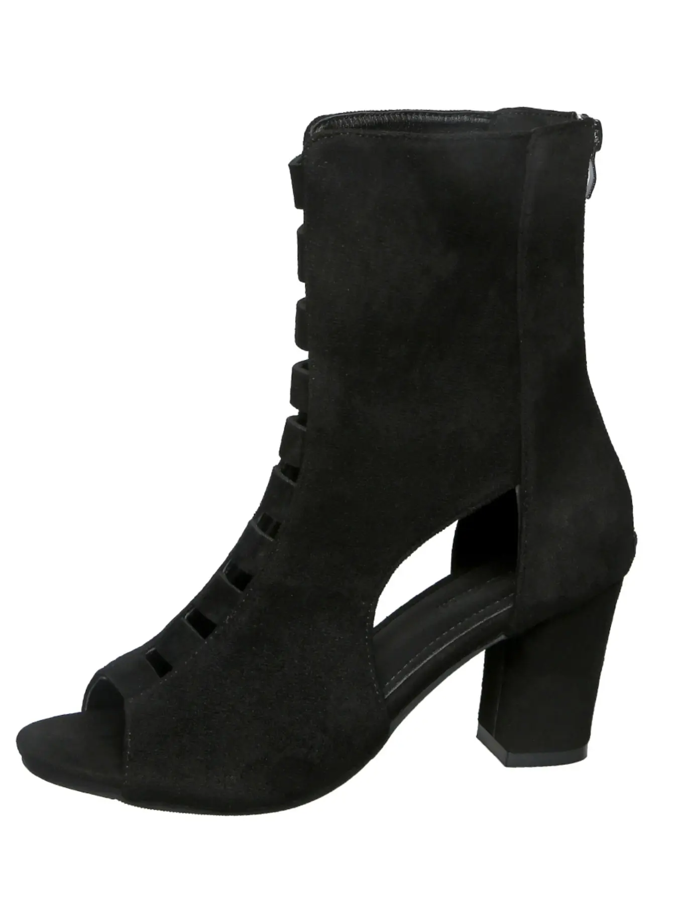 Women's Vertical Cutout Side Hollow Ankle Boot Sandals Peep Open Toe Block Chunky Heel Back Zip Goth Club Party High Heel Booties