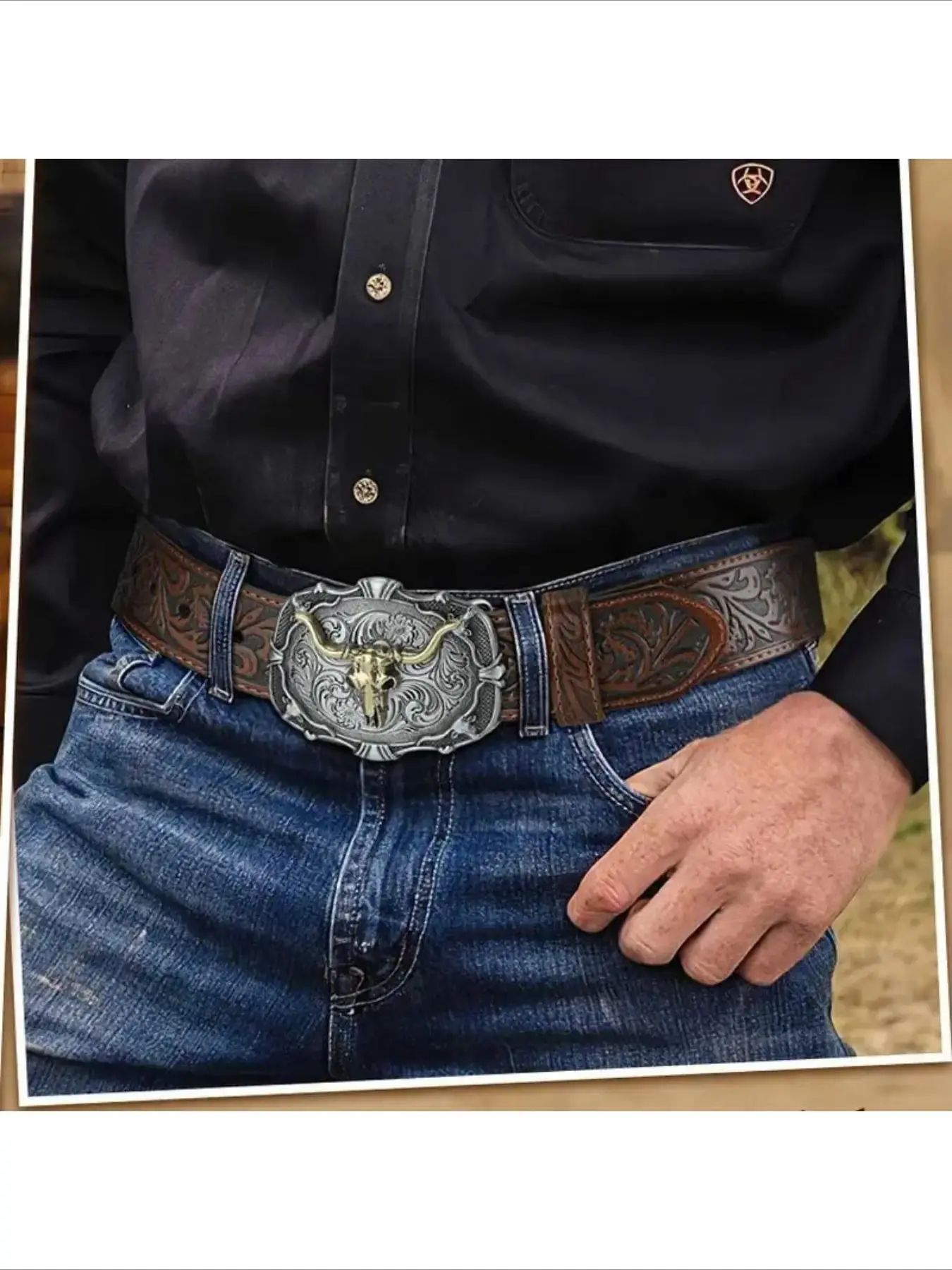 Western Cowboy Retro Bull Head Embossed Mens Belt American Style Jeans Belt for Men Fashion Accessory