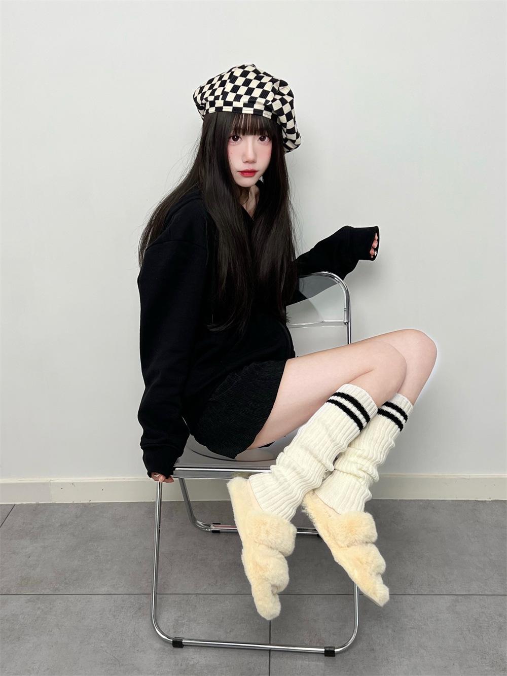 KOSAHIKI Lolita Socks Goth Striped Knit  Girl Leg Warmers Women Japanese  Harajuku Winter Boot Cuffs Legs Cover