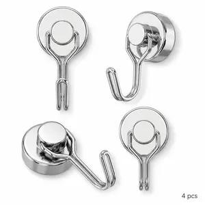 4-Pack 55LBS Heavy-Duty Swivel Swing Neodymium Magnetic Hooks, Damage-Free Mounting Organiser Hooks & Rails, Ideal for Refrigerator & Magnetic Surfaces