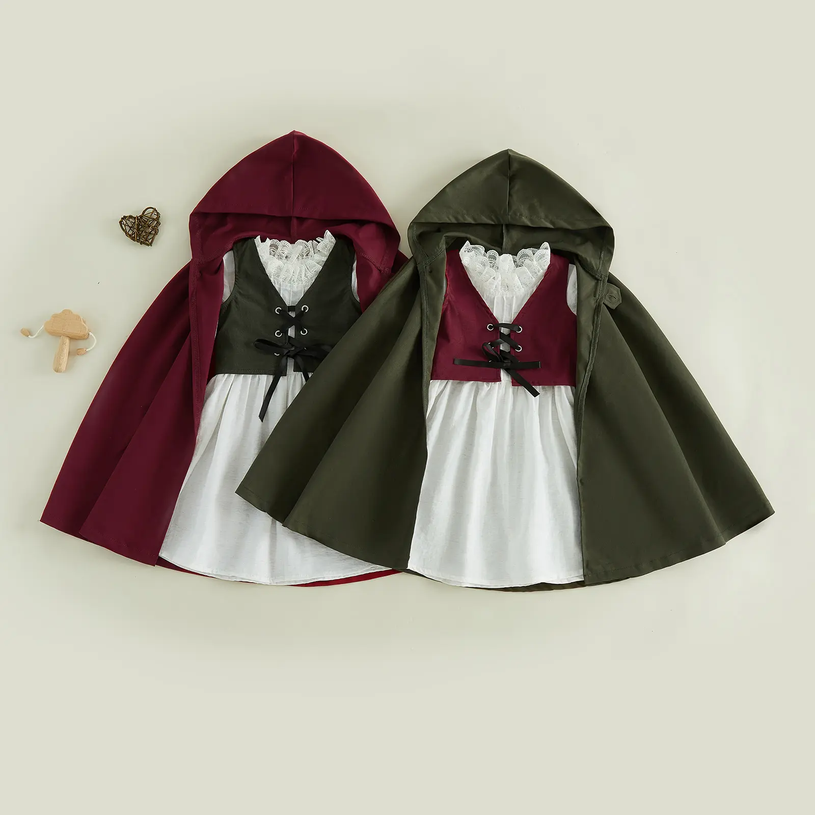 Toddler Baby Girls Halloween Renaissance Costume Girls Floral Medieval Dress and Hooded Cloak Set Cosplay Costume for Holiday Outfit