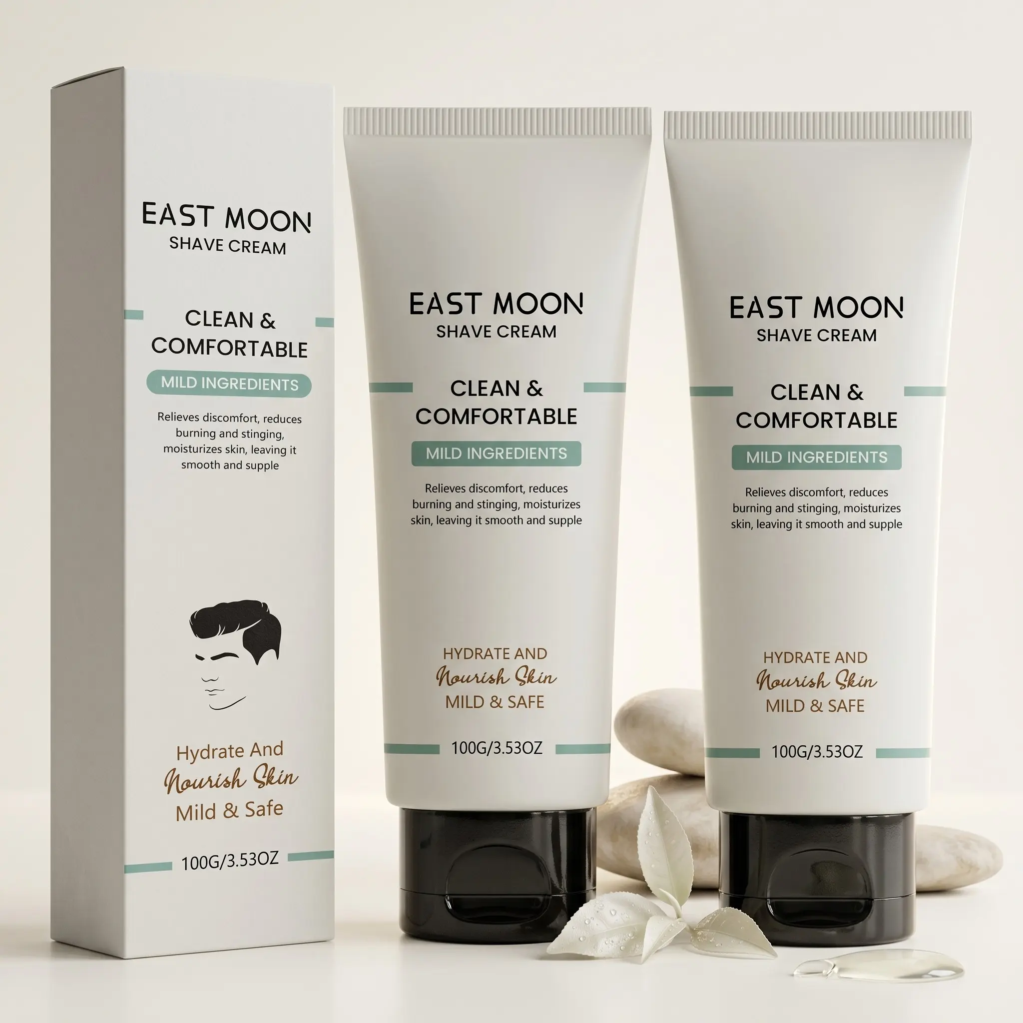 Men's Shaving Smooth Care Cream Set (100g*2), Gentle Non-Irritating, Reduces Skin Tightness, Refreshing Cleanse, Lightweight Soothing Shave Cream
