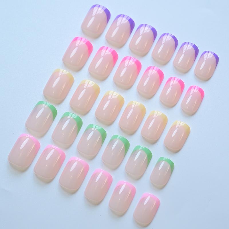 Neon Rainbow French Nail Tips, 240Pcs Short Brighter Pastel French Tip Press on Beach  for Women, 5 Color Glossy Soft Gel  Nail Press Ons Fake False Nails Extensions for DIY Art,Press on  Women  Short