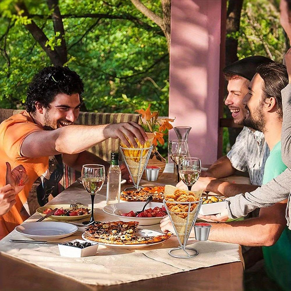 For Kitchen, Restaurant, Picnic & Parties, French Fries & Dessert Serving Solution, 4 Pcs Stainless Steel French Fry Holders with Sauce Cups, Elegant Line Design, Effortlessly Create Exquisite Dining Experience, Party Tableware Supplies For Kitchen, Restaurant, Picnic & Parties, French Fries & Dessert Serving Solution, 4 Pcs Stainless Steel French Fry Holders with Sauce Cups, Elegant Line Design, Effortlessly Create Exquisite Dining Experience, Party Tableware Supplies