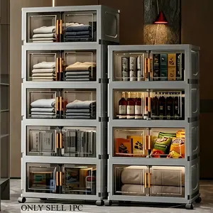 Portable, installation-free office storage cabinets with lids, stackable storage boxes with handles, and foldable plastic storage cabinets with doors and wheels
