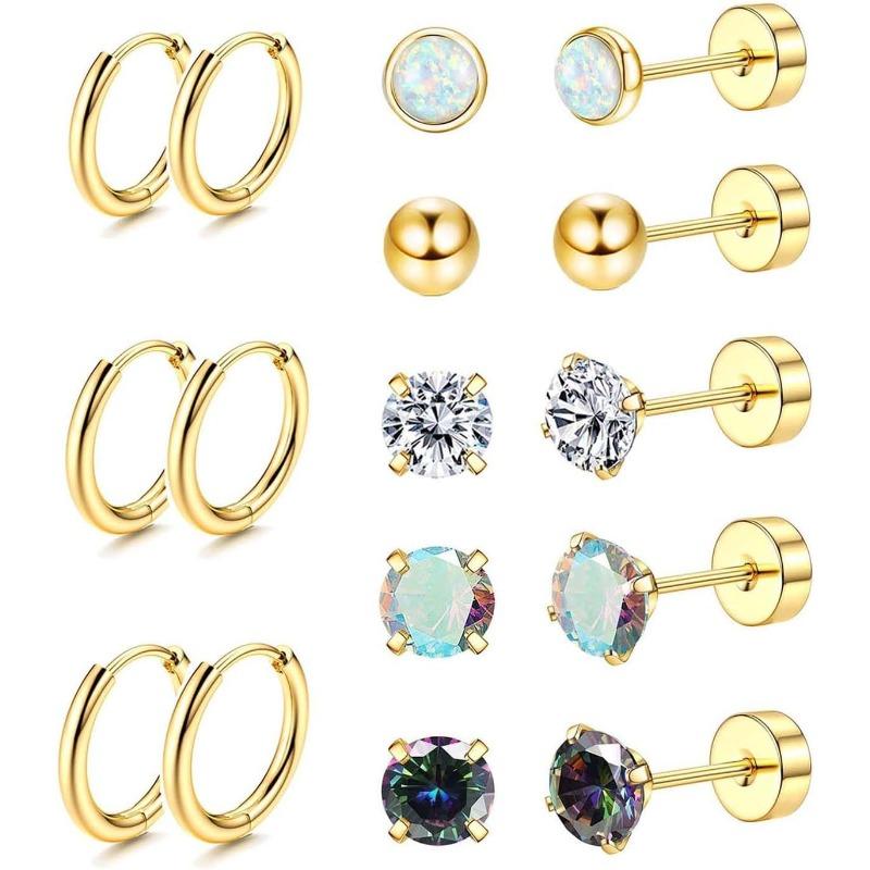 8Pairs Surgical Steel Flat Back Earrings for Sensitive Hypoallergenic 20G Stainless Steel Stud Hoop Earrings for Women Men Small Opal Ball CZ Cartilage Earrings Hoop Stud Flatbackearrings Fashionable Jewelry Accessories Vvs Moissanite Ear Hook Design 8Pairs Surgical Steel Flat Back Earrings for Sensitive Hypoallergenic 20G Stainless Steel Stud Hoop Earrings for Women Men Small Opal Ball CZ Cartilage Earrings Hoop Stud Flatbackearrings Fashionable Jewelry Accessories Vvs Moissanite Ear Hook Design