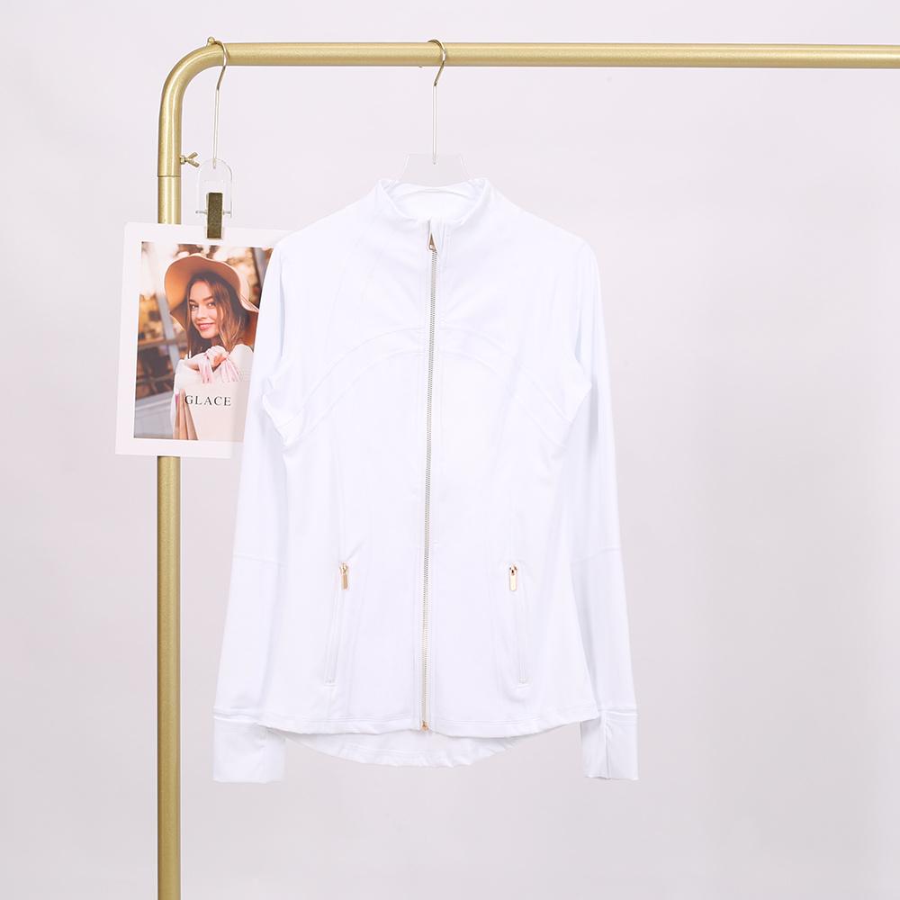 LULU  Same style  Women's Stand-Up Collar Gold Zipper Yoga Top, Spring-Style Fitted Top, Sports Jacket, Fitness Long-Sleeve Sun Protection Jacket