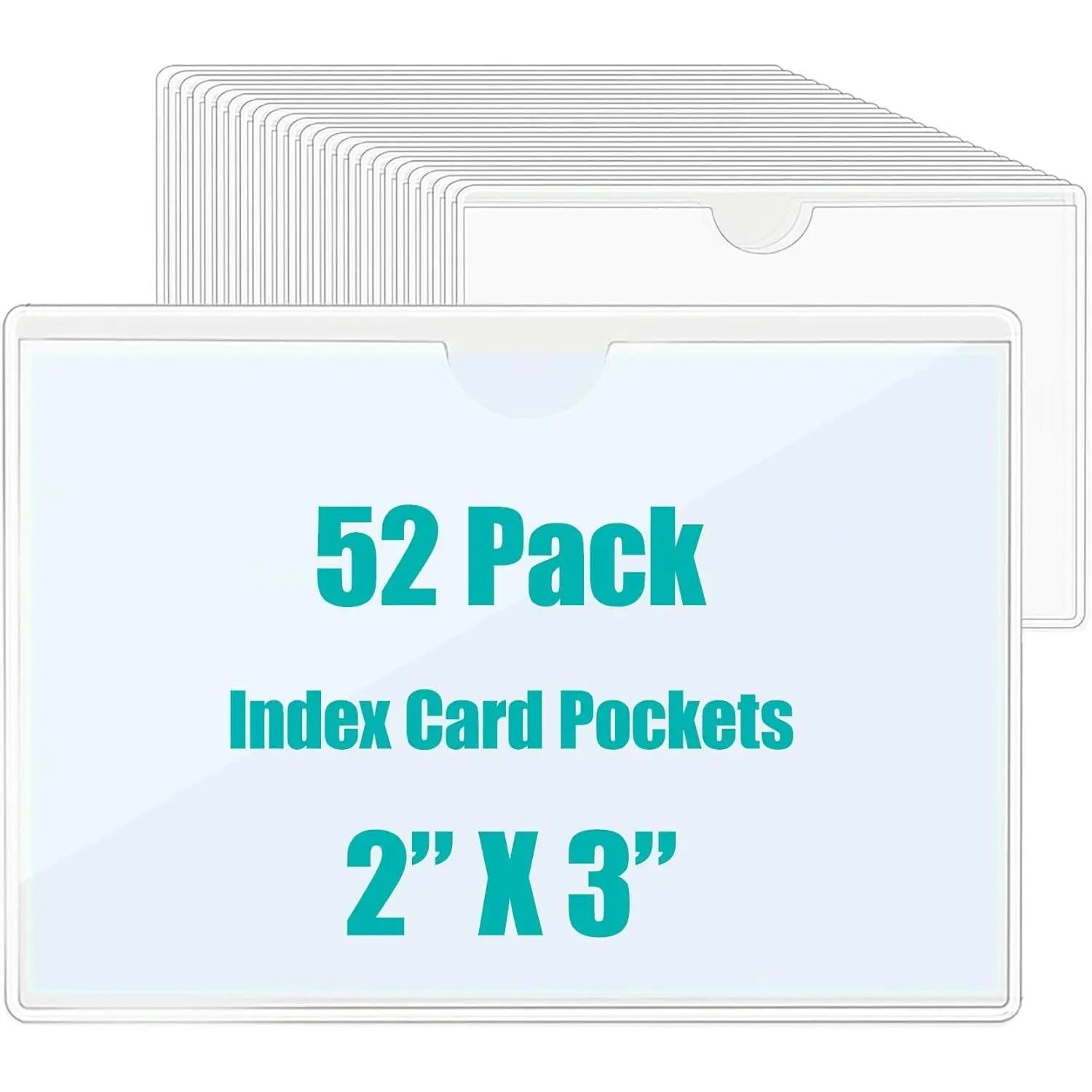 52 Pack Adhesive Pockets 2x3 Inch Labels for Storage Bins Clear Plastic Index Card Holder, Label Holder with Top Open for Loading Tote Labels for Organizing Bins Box Drawer