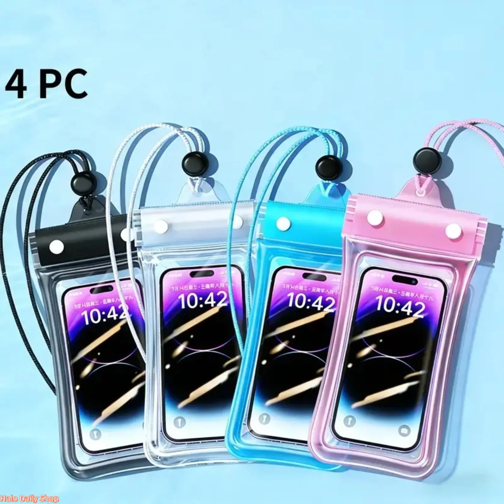 Fashion Accessories 4-Piece PVC Adjustable Waterproof Transparent Cellphone Protector - Lanyard-Compatible, Touchscreen HD Photo-Ready, Airbag Design Floating Bags for Diving, Beach Use (Devices Protective Casing), Hd Window