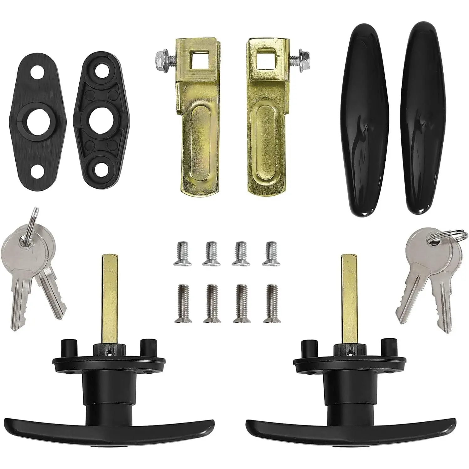 Matching T-Handles Lock Set Locking T-Handle Set for Truck Camper Shell with Dust Cover -2 Pack clockwise and Counter-clockwise with 4 Keys and Hardware(Key Alike)
