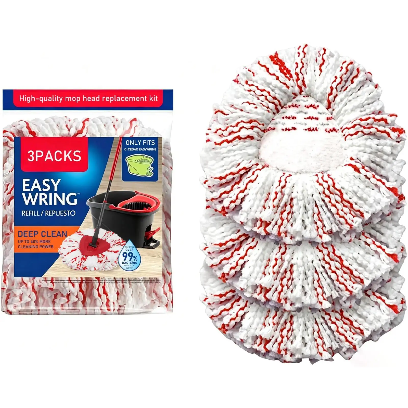 3-6Pack Spin Mop Heads Replacements with Scrubbing Pad Refills  For O-Cedar EasyWring 1-Tank System Upgraded 2-in-1 Spin Mop Refill Scrub Pads for Stuck-on Deep Cleaning 40% More Efficient
