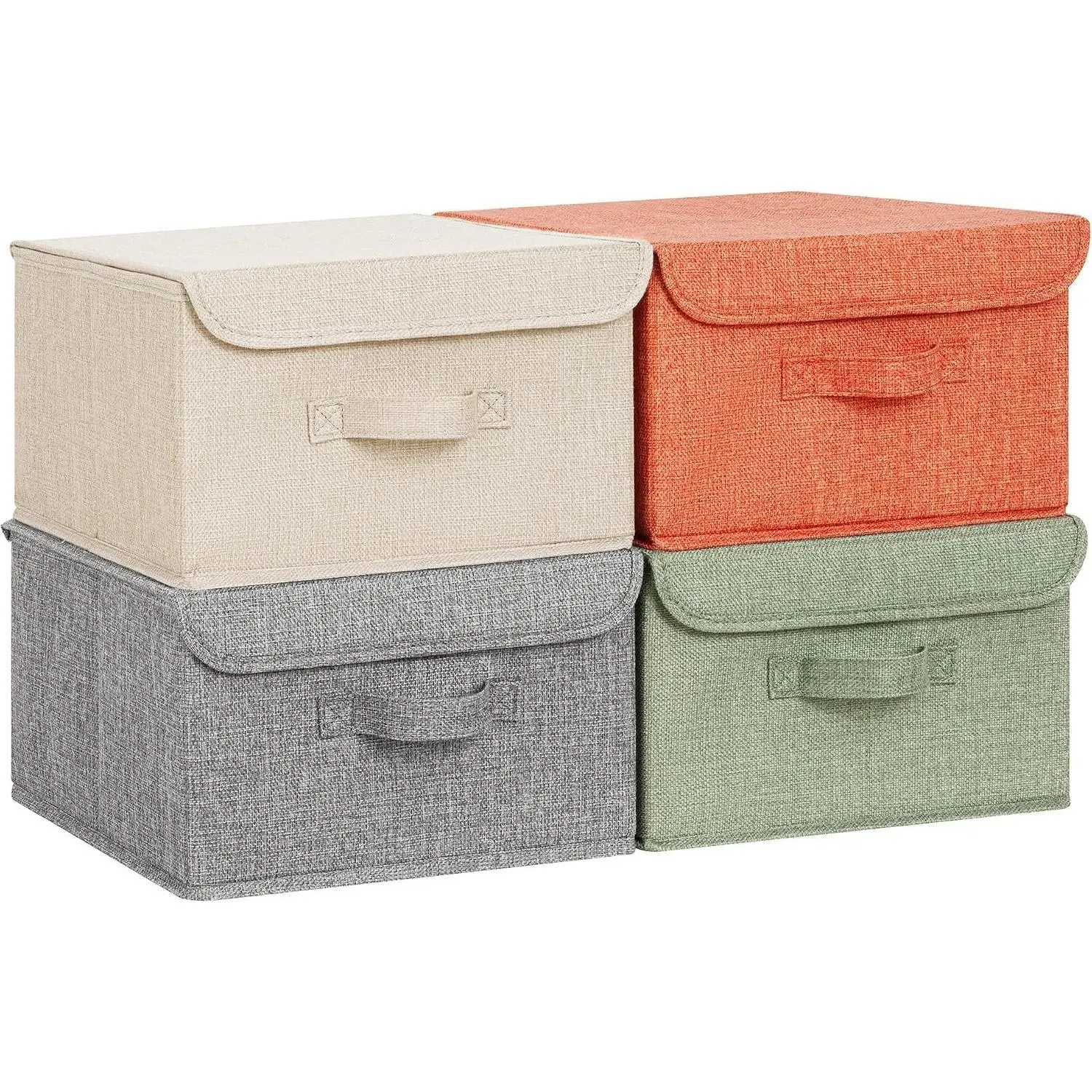Storage Bins with Lids, Decorative Storage Boxes, Shelf Baskets, Closet Storage Bins for Clothing, Collapsible Storage and Organization, Mixed Color Storage Bins, 4-Pack