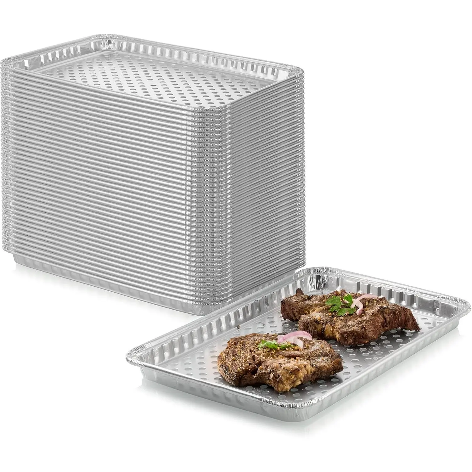24-Pack Disposable Aluminum Foil BBQ Grill Topper Pan, 15"x10"x1.5" - Prevents Food Falling Into Grill or Sticking, No Cleanup Required, Perfect for Camping and Outdoor Use