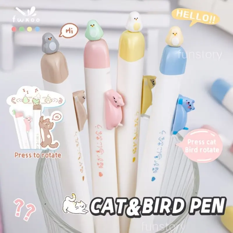 4-Pack Creative Magnetic Bird Pens, 0.5mm Tip, Cute Cartoon Quick-Dry, Office & Study, Stress Relief Writing Tools, Ideal for Notes, Exams, Signatures