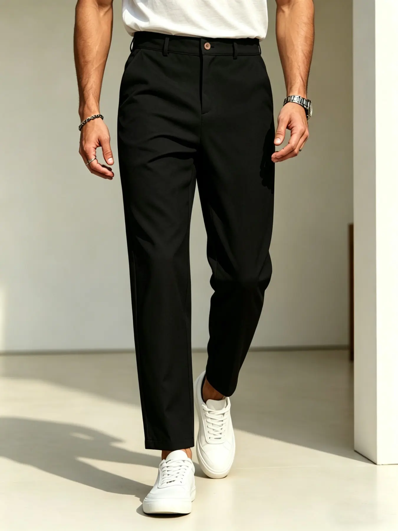 Men's Formal Long Pants, Casual Suit Pants, Plain Color Leisure Pants, Essential for Daily Work and Travel, Ankle Length, Natural Waist