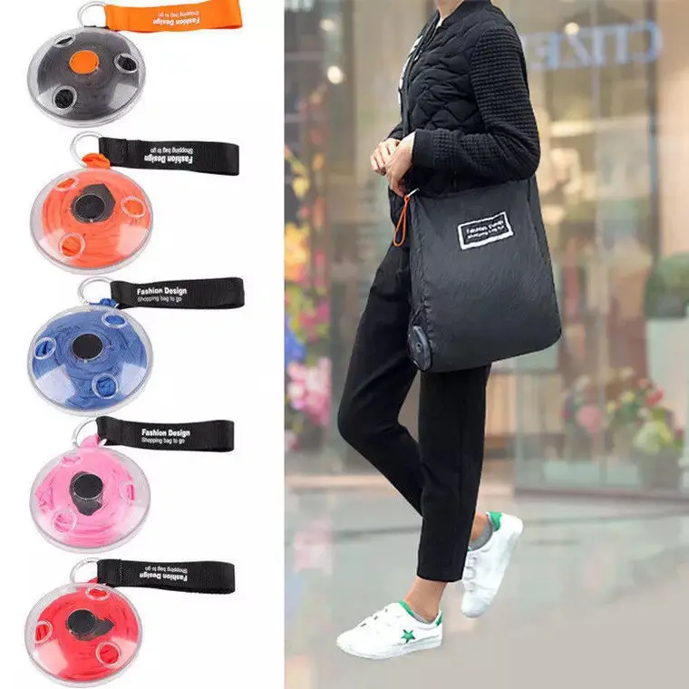 Foldable Retractable Tote Bag, Waterproof Fabric Grocery Bag for Unisex Adults, with Round Storage Case and Carry Hook, Daily Use Bags