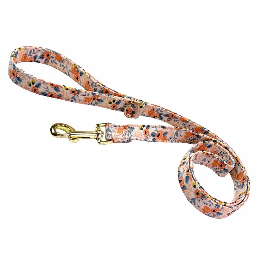 Floral Engraved Dog Collar with Leash, Personalized Metal Buckle for Medium Large Dogs