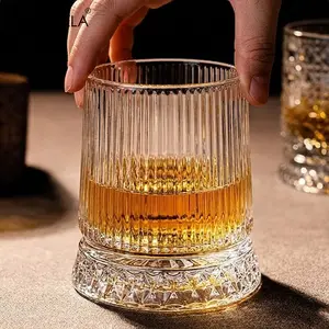 Kemorela 9oz Whiskey Glass Cup, 360° Rotatable, Intricate Carving, Ideal for Whisky, Brandy, Wine, Perfect for Parties, Weddings, Gifts