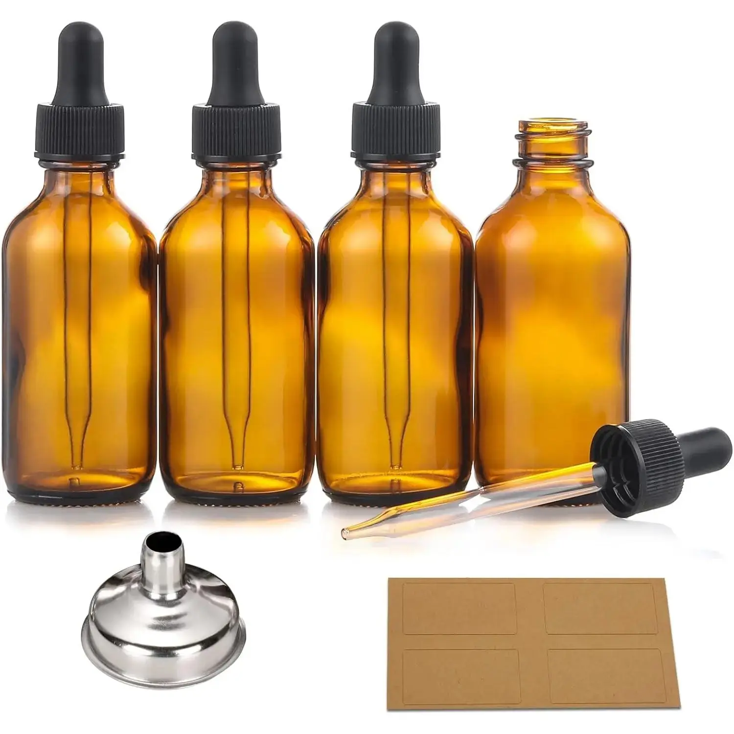 4 Pack, 2 oz Dropper Bottles with 1 Funnel & 4 Labels - Essential Oils Bottles for , Personal Care & Beauty - 60ml Thick Dark  Glass Tincture Bottles with Eye Droppers, Leakproof