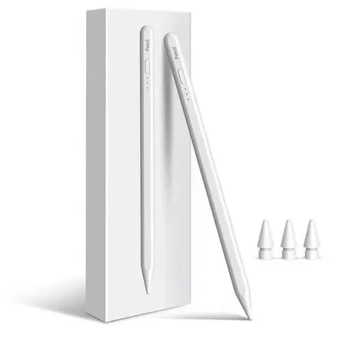 White USB-C Magnetic Touch Stylus Pen for All iPads - 1.5mm Ultrafine Tip, Smooth Writing, 10 Mins Fast Charging Stylus Pens, Palm Rejection, Tilt Sensitive, Plastic Body, Plug & Play, Lightweight, Portable Tablet Accessories for Drawing & Note Taking