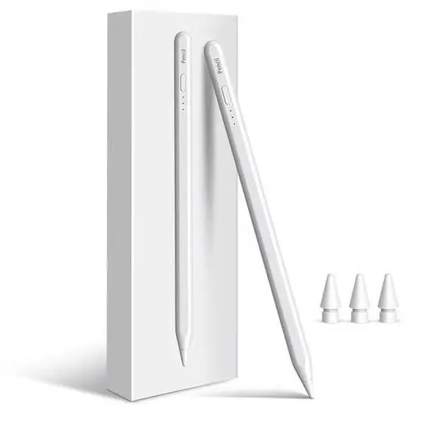 White USB-C iPad Stylus Pen, 10 Mins Fast Charge, Palm Rejection & Tilt Sensitivity, 1.5mm Ultra Fine Tip for Drawing & Note Taking, Compatible with All iPad Models, Portable Easy Storage