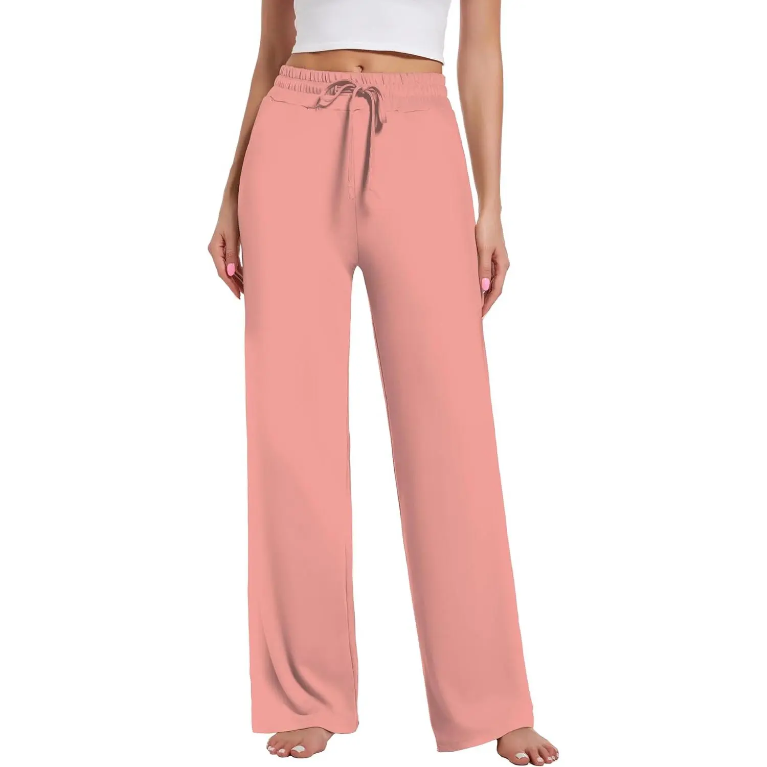 Women's Wide Leg Yoga Pants, Soft Stretch Sweatpants for Lounge and Casual Workout Wear with Pockets and Drawstring, Long Inseam Pants, Multi-Size, Side Pockets, Stretch Fabric