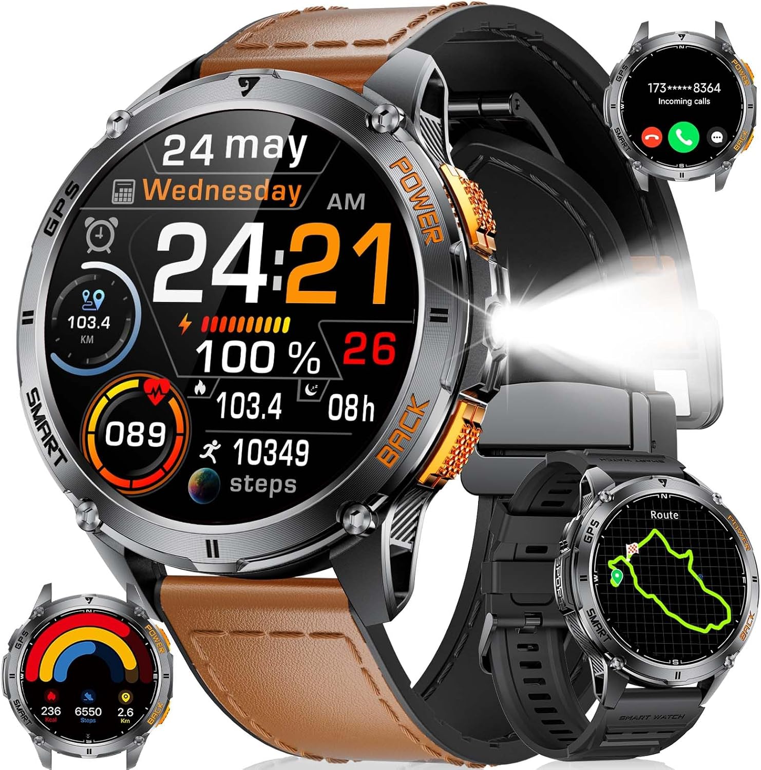 IP68 Waterproof Smart Watch for Men 170+ Sports Modes Swim Mode Pedometer Fitness Tracker Compatible with Android and iPhone