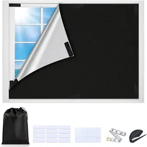 100% Blackout Window Cover, Portable Cuttable No Drill Blackout Curtains Blinds for Bedroom RV Travel Media Room, 118'' x 57'' Black Out Shades Fabric Sheet