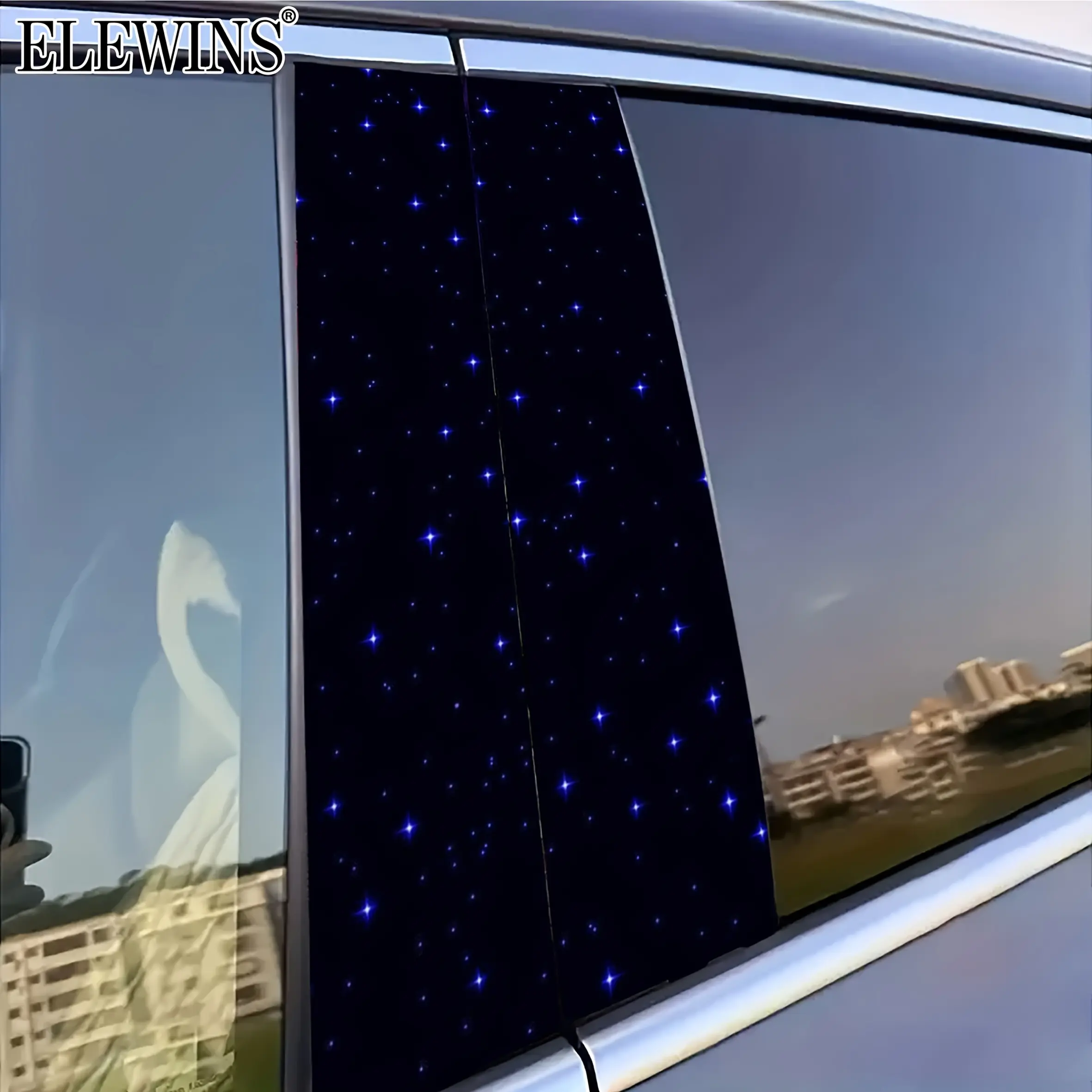 2pcs ELEWINS Starry Sky Car B-Pillar Stickers - Waterproof & UV-Resistant Vinyl Carbon Fiber Door Decals, Glossy/ Matte Black, Self-Adhesive Scratch-Resistant Car Window Film with