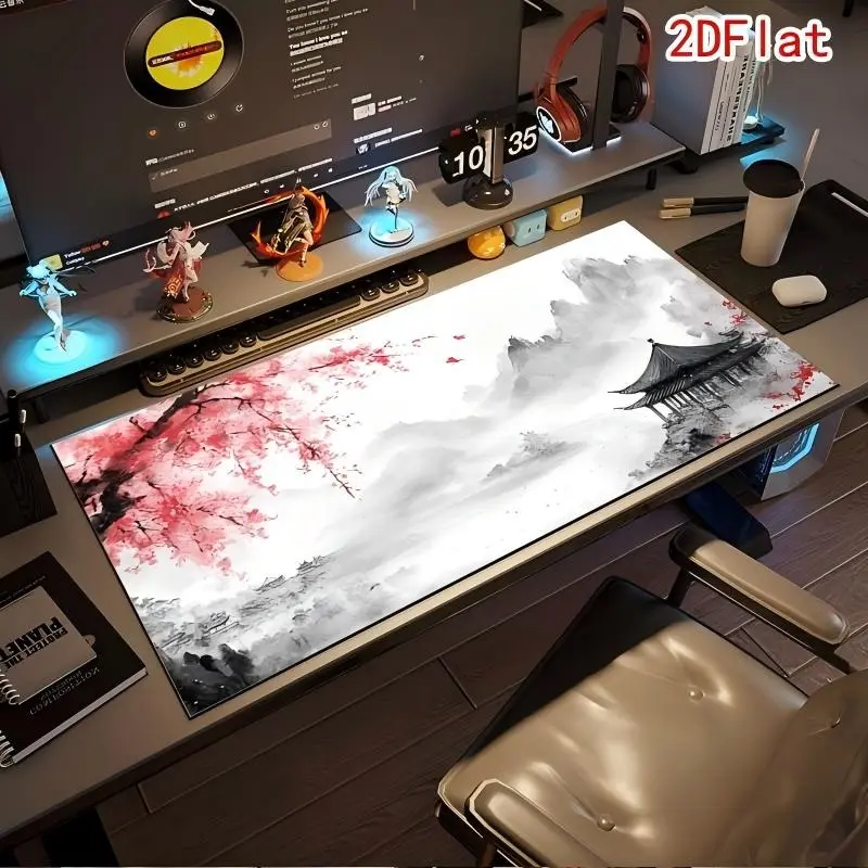 Large Gaming Mouse Pad, Ink Painting Design, Non-Slip Rubber Base, Office Desk Accessory, Ideal Gift for Gamers, Durable and Easy to Clean